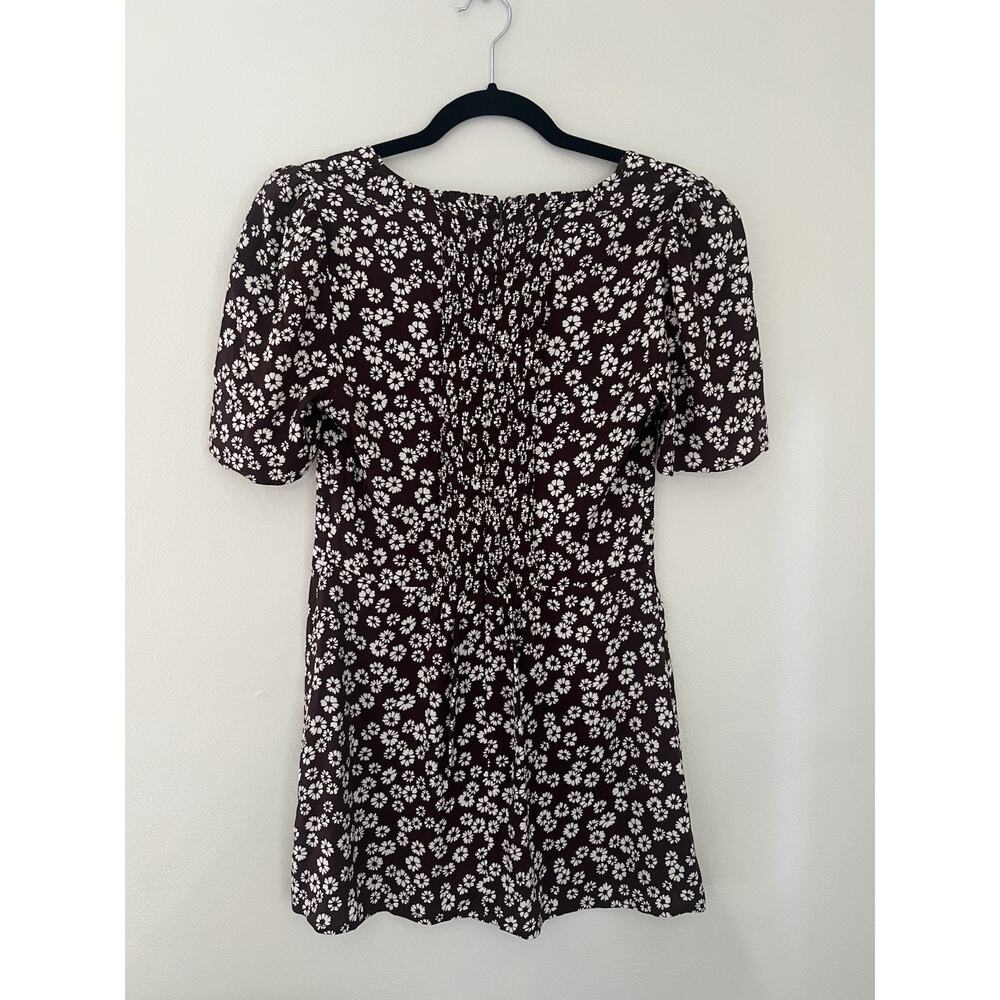 Reformation Brown Floral Smocked Puff Sleeve Brittany Mini Dress Size 8 - Picture 3 of 7
